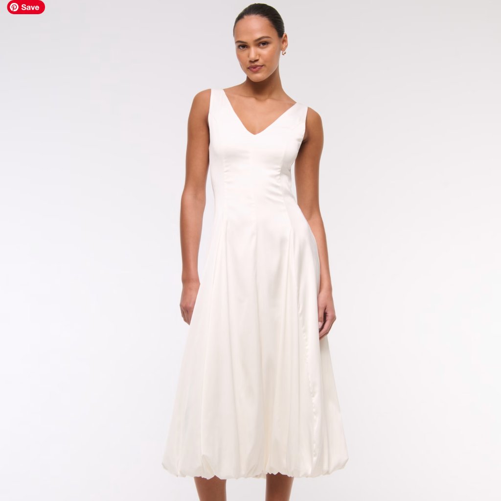 Abercrombie Plunge Bubble Hem Satin Midi Dress Pearl Nwt Large